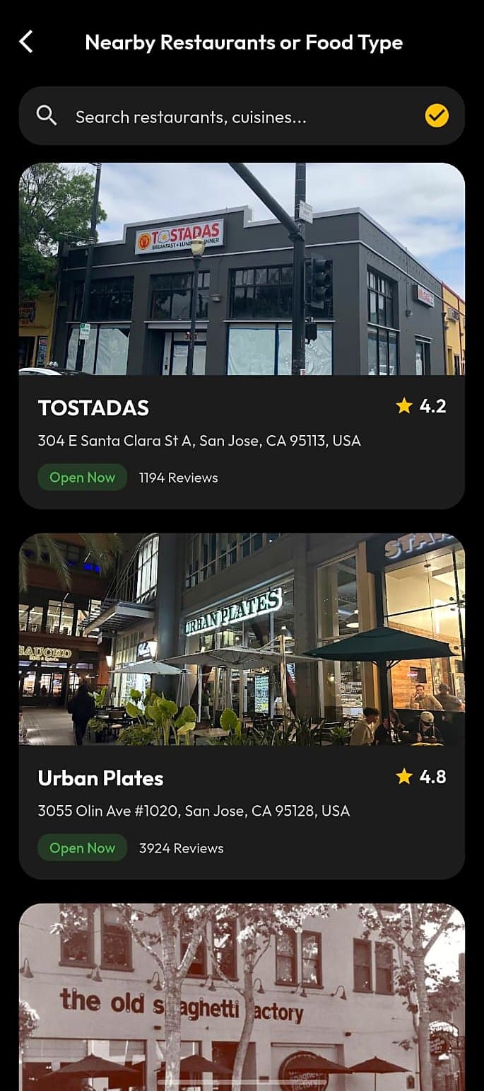 Foodie nearby restaurants with ratings